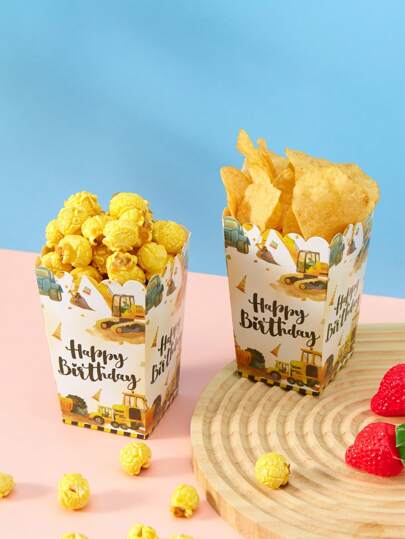 10-24pcs/Set Excavator Birthday Party Food Boxes, Fries Boxes, Popcorn Cups, Popcorn Buckets, Birthday Party Decorations And Snack Boxes For Home Movie Night, Suitable For Lunch Boxes, Bakery Bread, Burger Restaurants