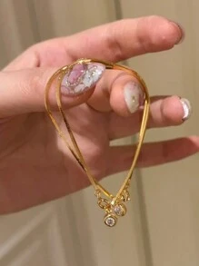 1 件不锈钢 18k 镀金泡泡蛇骨架水晶手链，精致奢华小众设计，精致日常配饰 - 蛇骨圓鑽手鏈 - 查看 3