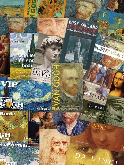 50 piezas Pegatinas de estilo artístico vintage con entradas de la galería de arte, pinturas famosas de Da Vinci y Van Gogh, para decorar cuadernos, teléfonos, portátiles, equipaje y otros artículos escolares y de manualidades