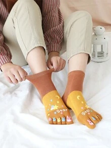 1 Par de Calcetines de división de puntera estilo lindo para parejas, calcetines tipo zuecos, calcetines personalizados, calcetines con estrellas y lunas, 5 colores, calcetines de longitud media, calcetines suaves para mujer, calcetines de tela para mujer, calcetines lindos, calcetines para niñas, calcetines holgados, calcetines de moda