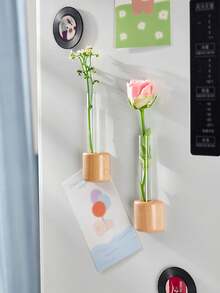 1 chiếc nam châm tủ lạnh bằng gỗ, ống nghiệm từ tính, bình thủy canh, chậu hoa, trang trí sáng tạo, treo tường, bình hoa mini - Nhiều màu - Xem 10
