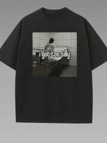 Oversized T Shirt Women Graphic Tees Women  Summer Tops Solid Color Casual Women's Printed Round Neck Large Size T-Shirt, Suitable For Home, Sports And Shopping, Soft And Comfortable, Suitable For Spring And Summer Wear, Women's Tops, Women's Gifts - 黑色 - 查看 1