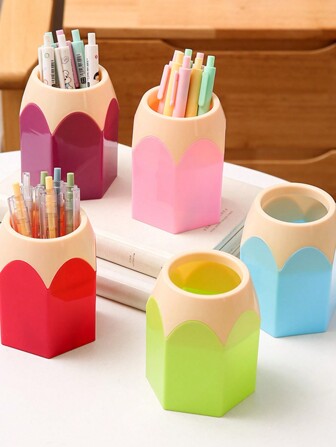 2pcs 5pcs Creative Pen Holder Student Stationery Pen Storage Bucket, Office Pen Desktop Large Capacity Storage Bucket, Large Pencil Head Shape Contrast Color Induction Cylinder, Storage Space, Break The Monotony, Office Organizers, Desk Top Organizer, Pen Organizers, Storage For Pens, Pens Case, Pencil Tray, Desk Organizer, Pen Holder