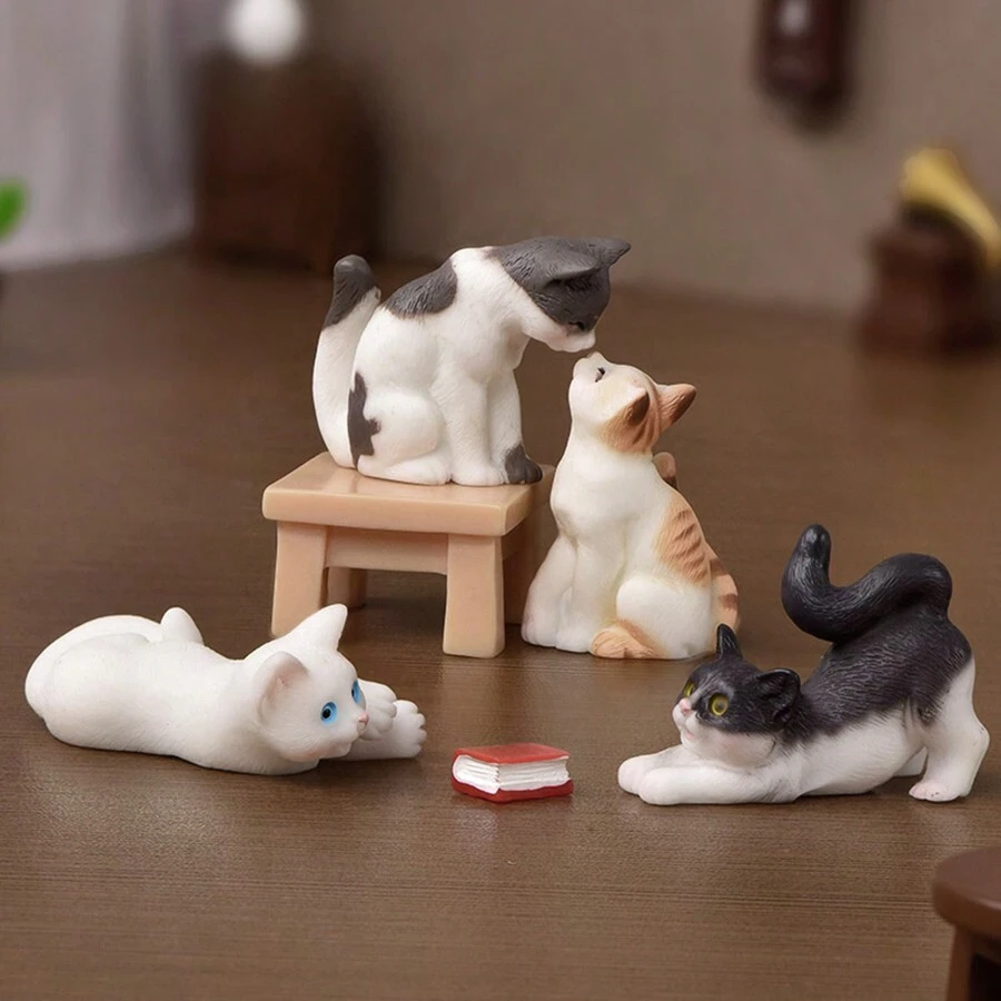 1:12 Dollhouse Furniture Model Miniature Creative Micro Landscape Cartoon Cute Simulation Small Cat Animal Figurine Decor Accessories Tabletop Ornament DIY Miniature Kit Birthday Gift, Dollhouse Decoration Accessories, Mini Resin Cat, Table, Chair - Multicolor - View 1
