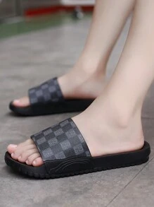 New Classic Men's Slippers, Dual-Color Plaid Pattern, Soft & Comfortable, Anti-Slip Sole, Suitable For Indoor, Bathroom, Beach, Quick-Dry, Thick-Soled, Anti-Odor EVA Men Slide Sandals