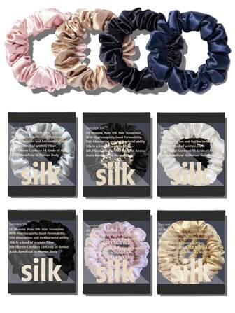 2PCS/Set 100% Natural Silk Solid Color Hair Ties High Quality Hair Scrunchies Women 6A Silk Hair Ties Hair Accessories (22Momme) ,Hair Rope Ponytail