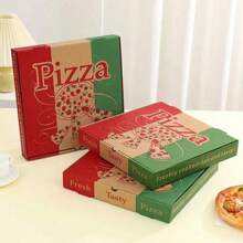 5 piezas de cajas de pizza cuadradas desechables de papel con tapas abatibles - Envases para llevar de cartón corrugado, adecuados para restaurantes, picnics y festivales