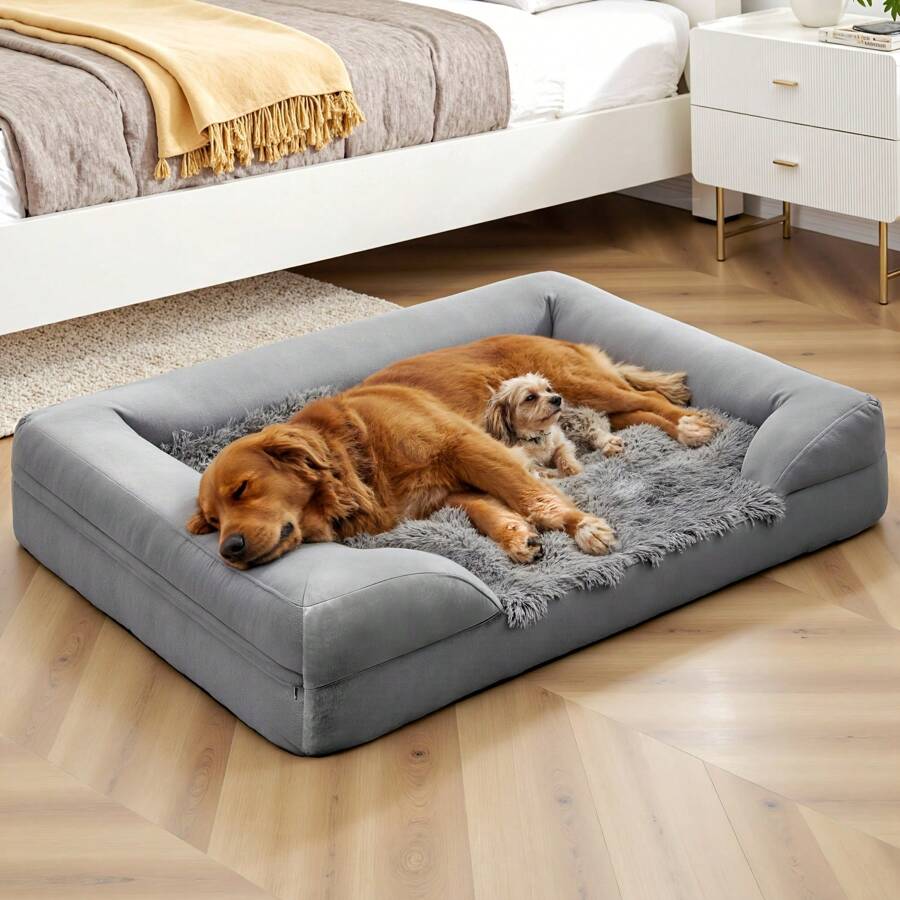Gimars Orthopedic Egg Foam Ultra Soft Dog Beds For Large Dog Waterproof High Supportive Bolsters With Easy Clean Removable Washable Pet Beds Cover For Large Medium Small & Aging Dogs - 灰色 - 查看 1