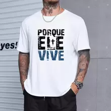 Men's T-Shirt Because He Lives Gospel Premium Cotton New Release - 白色 - 查看 1