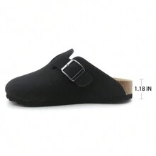 Women's Suede Clogs With Buckle Closure And Rubber Sole