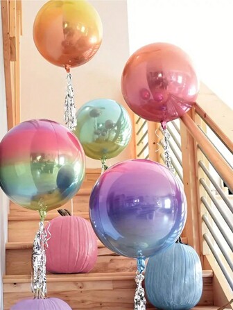 Mtrong Te 5/10个 22英寸 4D渐变色圆形铝箔气球 适用于生日婚礼派对装饰