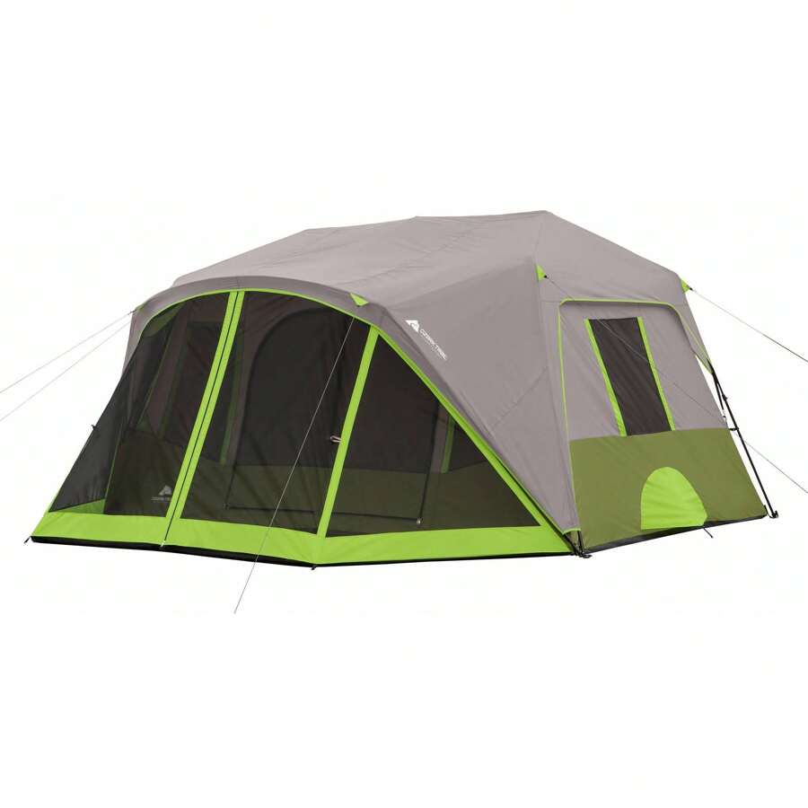 Carpa instantánea de cabina para 9 personas con 2 habitaciones y zona de pantalla, de 14' x 13.5', peso de 30.8 lbs - Verde Oscuro - Ver 1