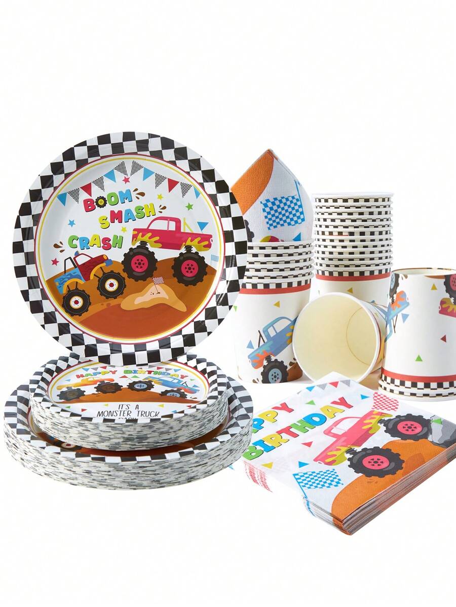 100/75/25/10pcs Mountain Bike Disposable Plates Napkins Cups, Mountain Bike Plates Napkins And Cups Party Supplies, Suitable For 25 Guests, Disposable Paper Plates Party Tableware Suitable For Birthday Party Family Picnic - Multicolor - View 1