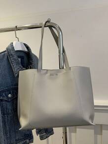 简约纯色别致 PU 手提包，潮流小众设计高端感 - 灰色 - 查看 2