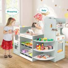 Lifezeal Kids Grocery Store Playset With Vending Machine Checkout Counter Coffee Maker - Green and White - View 2