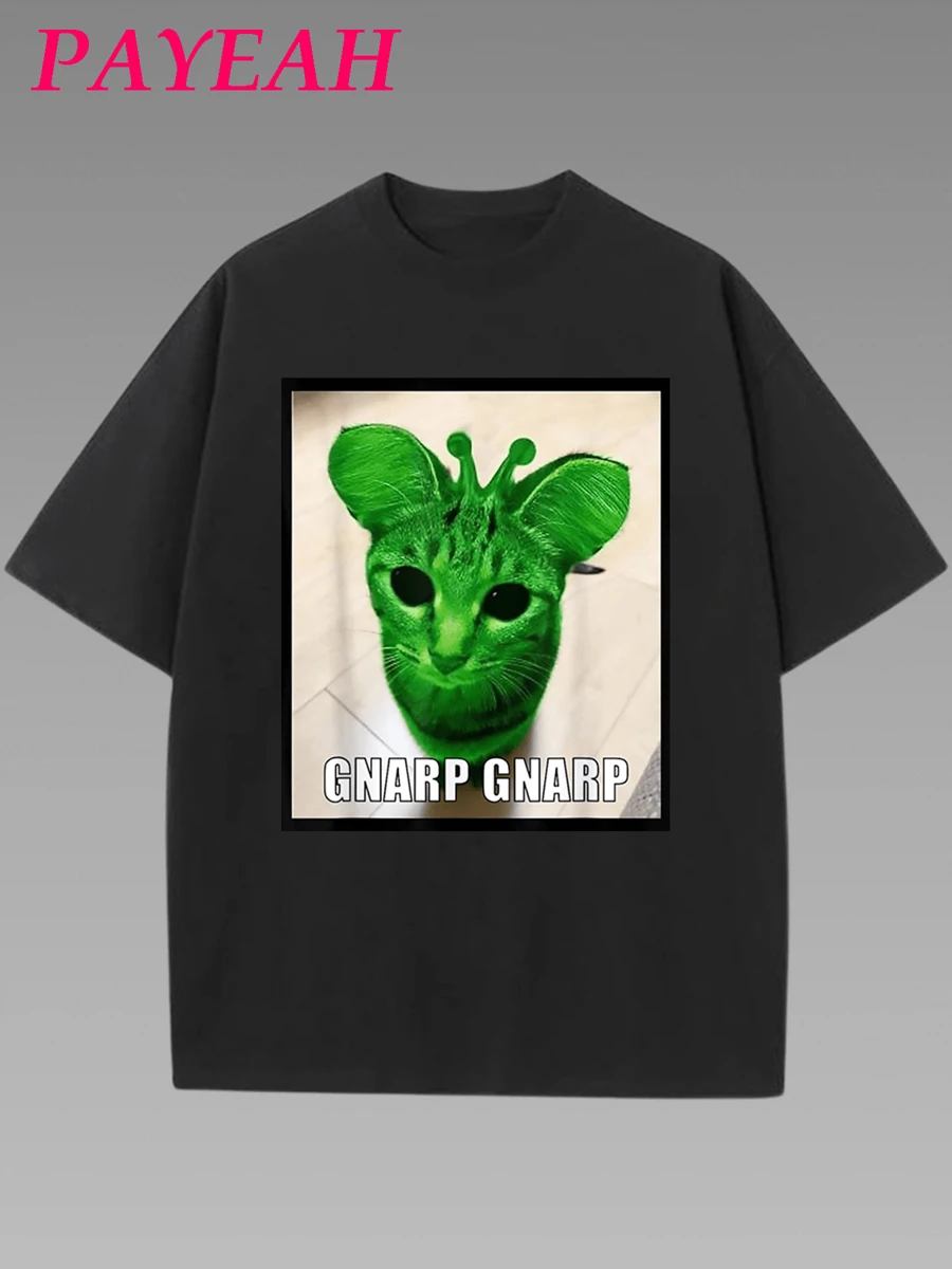 Payeah Gnarp Cat Silly Alien Cat Meme T-Shirt 1 Pcs 220g Heavy Cotton T Shirt - 黑色 - 查看 1