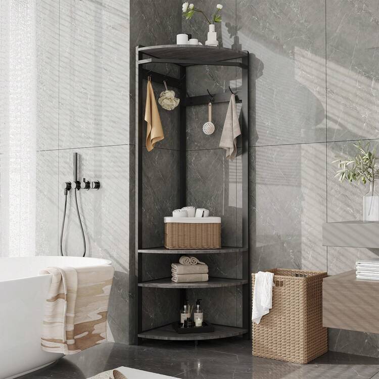 NANSTATA Corner Coat Rack, Corner Coat Rack With Shoe Bench Entryway, Corner Coat Rack With 6 Double Hooks For Entryway, Foyer (20*20*71 Inch) - 淺灰色 - 查看 4