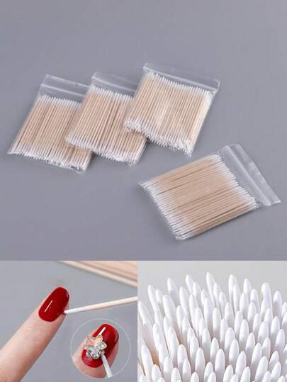 Aproximadamente 100 piezas/paquete Palitos de madera de doble punta para limpiar esmalte de uñas, herramientas de belleza y maquillaje de doble punta pequeña para delinear cejas tatuadas. Método de empaque: 1/2/3/4/5/10/20 paquetes. Suministros, herramientas y arte de uñas, de vuelta a la escuela, uñas, herramientas para uñas postizas