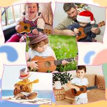 1PC Kids Toy Classical Ukulele Guitar Musical Instrument, ABS Plastic Material, BrownTeach Little Kids Basic Rhythm, Strumming And Other Musical Skills. Encourage Kids To Develop Auditory And Creative Skills, Made Of Abs Plastic Material.