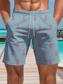 Men's 3D Digital Print Drawstring Beach Shorts, Casual - Multicolor - View 5