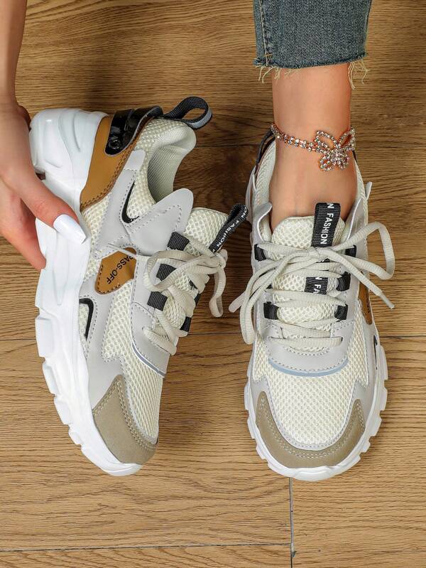 Fall/Winter Beige Thick Sole Wedge Heel Casual Athletic Chunky Sneakers, Unisex Fashion Walking Shoes, Suitable For Commuting, Fitness, Travel, Round Toe, Low-Top, Multi-Function, Holiday Gift, Women Sports Shoes