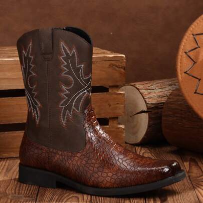 Ideal For Those Who Appreciate A Touch Of Rustic Elegance, These Men's Western Cowboy Boots Come With Retro-Style Embroidery, A Square Toe, And A Subs