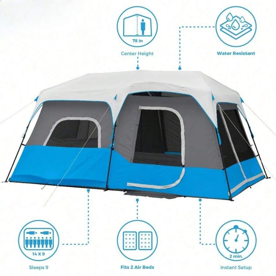 Quick-Open Tent | Portable Large Family Cabin Multi-Room Camping Tent ...