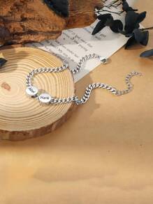 1 Piece - Custom Engraved Stainless Steel Bracelet Is Dazzling And Paired With An Exquisite Round Pendant.