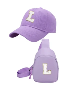 2 件套儿童 26 字母印花棒球帽和背包套装，适合男孩和女孩的日常时尚搭配，很棒的返校礼物