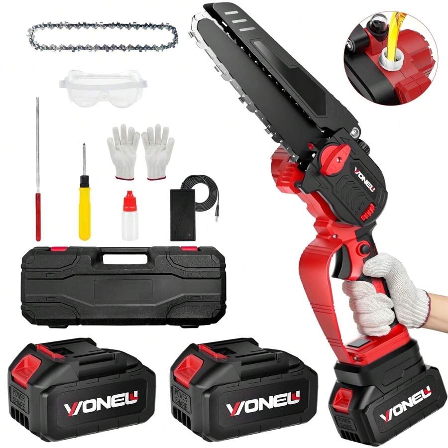 ABSOKE Mini Chainsaw, 8inch Cordless Handheld Chain Saw With 2PCS 21V 3000mAh Batteries, Electric Powered Chain Saws - 1 - 查看 1