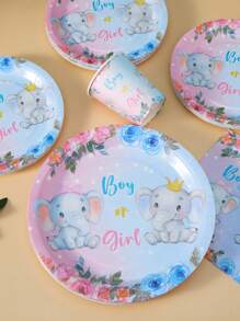 1 Set 25-Piece Gender Reveal Party Supplies Including Disposable Plates, Napkins And Cups, Suitable For Party, Family Picnic, Gender Reveal Celebration - Multicolor - View 5