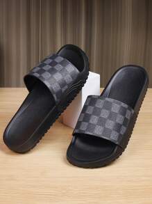 New Classic Men's Slippers, Dual-Color Plaid Pattern, Soft & Comfortable, Anti-Slip Sole, Suitable For Indoor, Bathroom, Beach, Quick-Dry, Thick-Soled, Anti-Odor EVA Men Slide Sandals