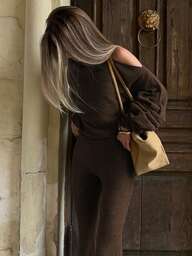 Damset med långärmad topp och utsvängda byxor, tvådelat set för vardagsbruk, vår/sommar