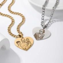 Customized Photo Heart Pendant Necklace, Engraved Family Portrait Jewelry, Personalized Stainless Steel Jewelry Gift For Her,Gold,Stylish,Colorful,Vintage,Simple,Unisex,Casual,Cuties,Custom,Personalized,Unique,Ideal Gifts For Him,Ideal Gifts For Her,Her,Boyfriend,Girlfriend,Dad,Mom,Family,Friends,For Anniversaries,For Birthdays,For Graduation,For Prom,For Party,Mother's Day Gifts Women