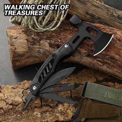 Hache multifonctionnelle pour couper, tailler, sauvetage - outil de survie essentiel pour l'extérieur, livré avec un fourreau en nylon pour un transport facile, convient pour la vie quotidienne et l'auto-défense