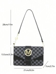 時尚多層翻蓋女式字母印花單肩包與斜背包 - 黑色 - 查看 5