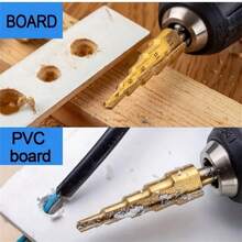 6 Piece Titanium Step Drill Bit Set Kit Steel HSS Spiral Side Cutting Drill Bits With Organizer Case - 金色 - 查看 5