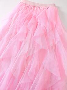 1pc Women's New Fashion Asymmetric Ruffled Layer Cake Mesh Tutu Skirt - Light Pink - View 3
