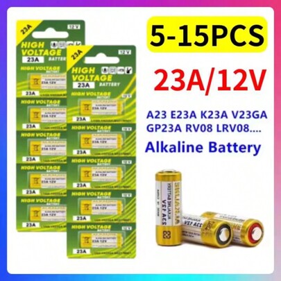 5-15 بطارية قلوية بجهد 12 فولت من نوع 23A، L828، 27A، G27A، MN27، MS27، GP27A، A27، V27GA، A27BP، K27A، VR27 للجرس والإنذار وريموت التحكم