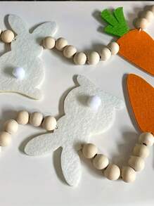 1pc Easter Bunny & Carrot Wreath, Wooden Beads Rabbit Hanging Banners Ornaments - Charming Wooden Bead Rabbit Hanging Decor For Front Door, Perfect Spring Home Accent - Multicolor - View 7