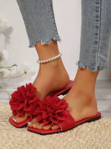 2025 New Fashion Floral Decor Women Flat Sandals, Casual Summer Beach