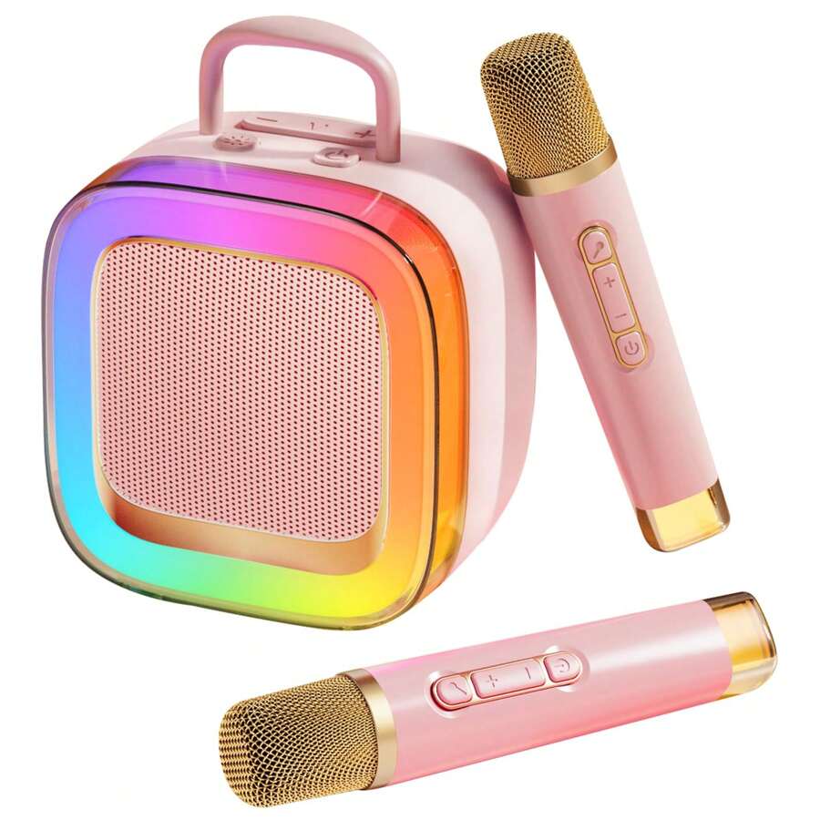 Kinglucky TOP Mini Karaoke Machine For Kids Adults With 1 Year Sing APP Premium (14M+ Songs), Portable Bluetooth Speaker With 2 Wireless Microphone, Christmas Birthday Gifts For Girls 3-12+ Beige For Sale