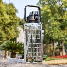 2L Portable Water Bottle Large Capacity Plastic Straw Water Cup Drink Bottle With Time Marker For Outdoor Sports Fitness
