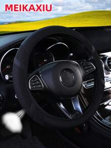 MEIKAXIU 1pc Breathable New Fabric PU Leather Stretchable Car Steering Wheel Cover Without Inner Ring, Suitable For 14.5-15 Inch Car Interior, All Season - Breathable PU Leather Grid Pattern - View 7