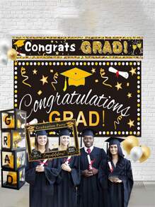 Creative Graduation Black & Gold Paper Photo Frame, Graduation Photo Stand, DIY Selfie Frame, Graduation Party Decorations, Party Gifts
