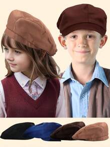 1PC Children Newsboy Hat Solid Color Retro Beret Hats Boy Girl Flat Cap Kids Fashion Accessories Girls Boys Photography Props - 1PC - View 1