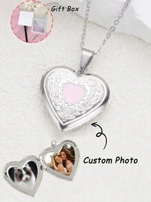 Customized Photo Necklace, Heart-Shaped Pendant Box, Suitable For Customizing Family, Couple, Pet Photos, Ideal For Anniversary, Birthday, Christmas Gift,Gold,Silver,Stylish,Colorful,Vintage,Simple,Unisex,Casual,Cuties,Custom,Personalized,Unique,Ideal Gifts For Him,Ideal Gifts For Her,Her,Boyfriend,Girlfriend,Dad,Mom,Family,Friends,For Anniversaries,For Birthdays,For Graduation,For Prom,For Party