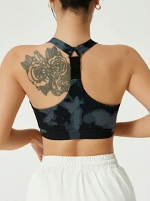 1 pièce Soutien-gorge de sport imprimé camouflage, tenue de yoga à dos nageur, vêtement de sport