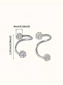 1 Pair Creative Minimalist Fashion Elegant Rhinestone Double-Head Screw Earrings, Suitable As Holiday Gift, Party/Event Wear - Silver - View 5