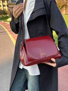 Elegant Solid Color Chain Bag, Women's 2024 New Textured Flap Large Capacity Commuter Shoulder Crossbody Bag - Burgundy - View 9